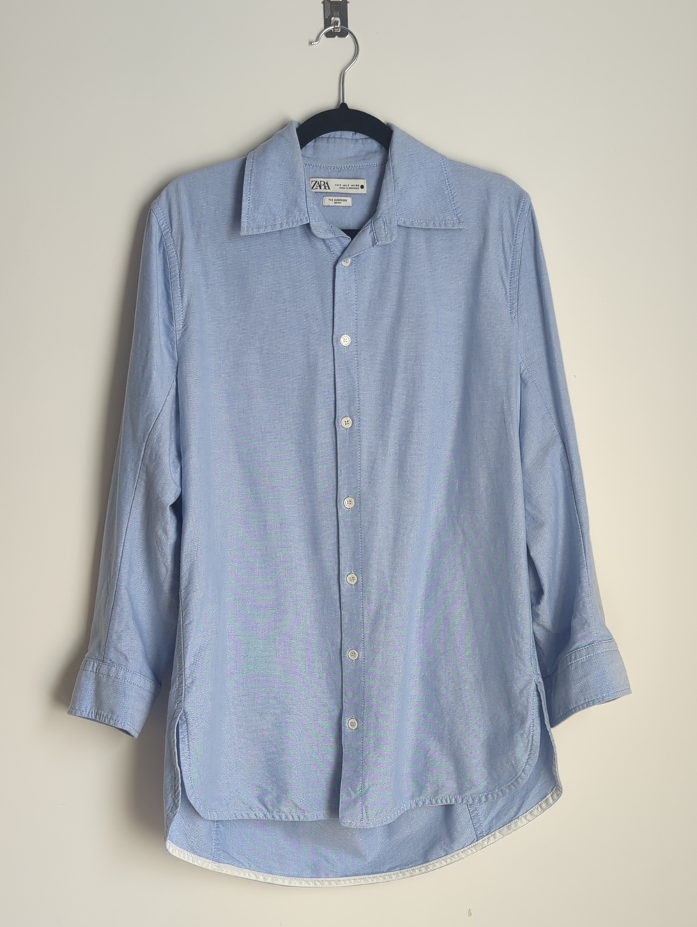 Zara Light Blue Long Sleeve Oversized Button-Down Shirt